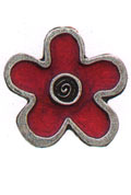 Red Flower Pewter Button